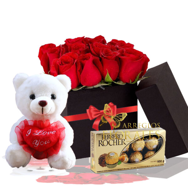 Arreglos florales con chocolates y peluches a domicilio