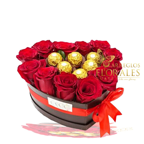 Arreglos florales con rosas y chocolates